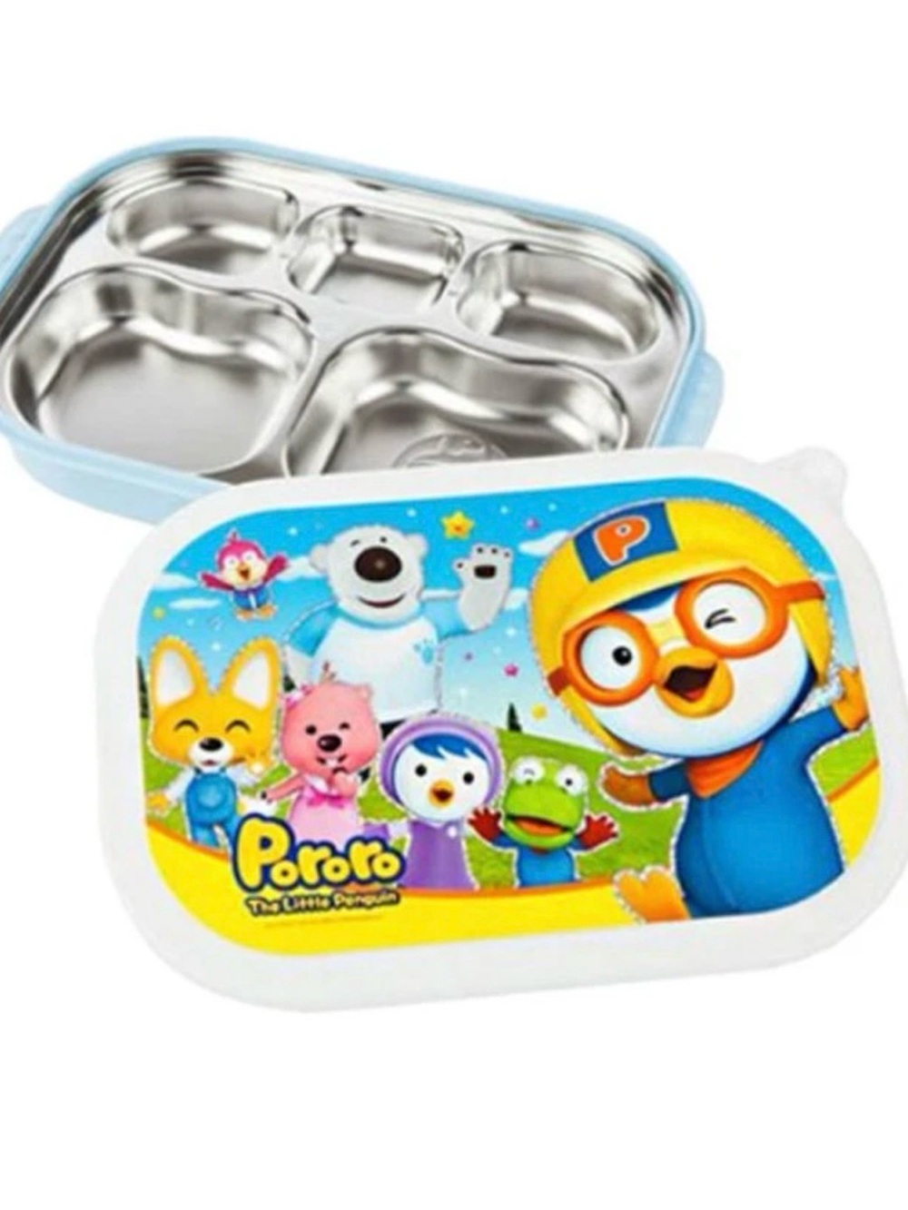 PORORO Stainless Steel Bento Snack Plate Tray NEW Lunch Box Kids Children Blue